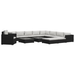 13-tlg. Garten-Lounge-Set mit Auflagen Poly Rattan Schwarz