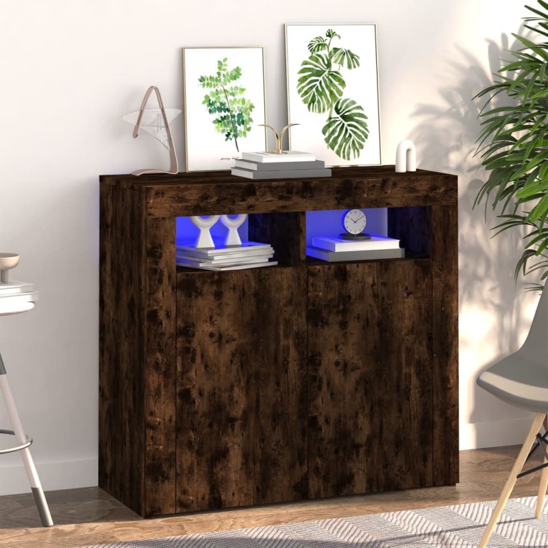 vidaXL Sideboard mit LED-Beleuchtung Räuchereiche 80x35x75 cm vidaXL Sideboard mit LED-Beleuchtung Räuchereiche 80x35x75 cm