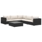 6-tlg. Garten-Lounge-Set mit Auflagen Poly Rattan Schwarz 6-tlg. Garten-Lounge-Set mit Auflagen Poly Rattan Schwarz