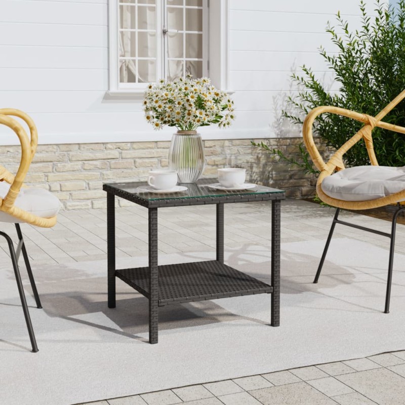 vidaXL Beistelltisch Schwarz 45x45x45 cm Poly Rattan und Hartglas vidaXL Beistelltisch Schwarz 45x45x45 cm Poly Rattan und Hartglas