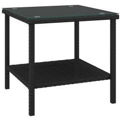 vidaXL Beistelltisch Schwarz 45x45x45 cm Poly Rattan und Hartglas