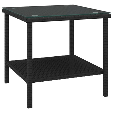 vidaXL Beistelltisch Schwarz 45x45x45 cm Poly Rattan und Hartglas