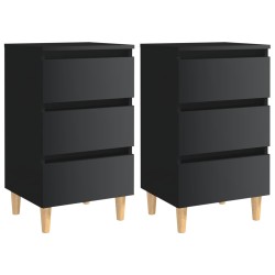 vidaXL Nachttische mit Holzbeinen 2 Stk. Hochglanz-Schwarz 40x35x69cm