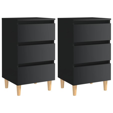 vidaXL Nachttische mit Holzbeinen 2 Stk. Hochglanz-Schwarz 40x35x69cm