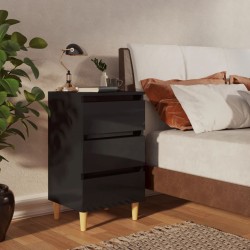 vidaXL Nachttische mit Holzbeinen 2 Stk. Hochglanz-Schwarz 40x35x69cm
