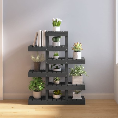 vidaXL Pflanzenständer Grau 85x25x109,5 cm Massivholz Kiefer