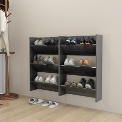 vidaXL Wand-Schuhschränke 2 Stk. Hochglanz-Grau 60x18x90 cm