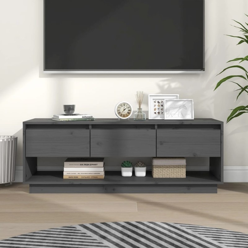vidaXL TV-Schrank Grau 110,5x34x40 cm Massivholz Kiefer vidaXL TV-Schrank Grau 110,5x34x40 cm Massivholz Kiefer