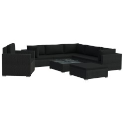 8-tlg. Garten-Lounge-Set mit Auflagen Poly Rattan Schwarz