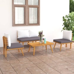 vidaXL 4-tlg. Garten-Lounge-Set mit Auflagen Massivholz Akazie