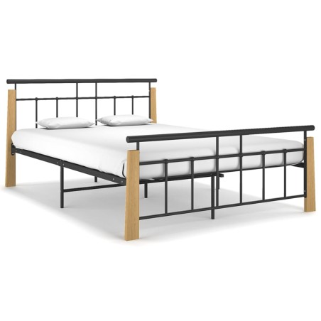 vidaXL Bettgestell Metall und Massivholz Eiche 140x200 cm