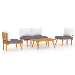 vidaXL 4-tlg. Garten-Lounge-Set mit Auflagen Massivholz Akazie
