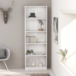 vidaXL Bücherregal 5 Fächer Hochglanz-Weiß 60x24x175 cm Holzwerkstoff