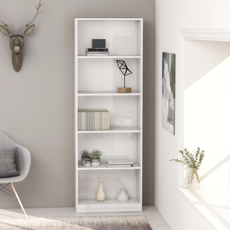 vidaXL Bücherregal 5 Fächer Hochglanz-Weiß 60x24x175 cm Holzwerkstoff vidaXL Bücherregal 5 Fächer Hochglanz-Weiß 60x24x175 cm Holzwerkstoff