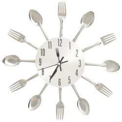 vidaXL Wanduhr mit Löffel und Gabel Design Silbern 31 cm Aluminium   