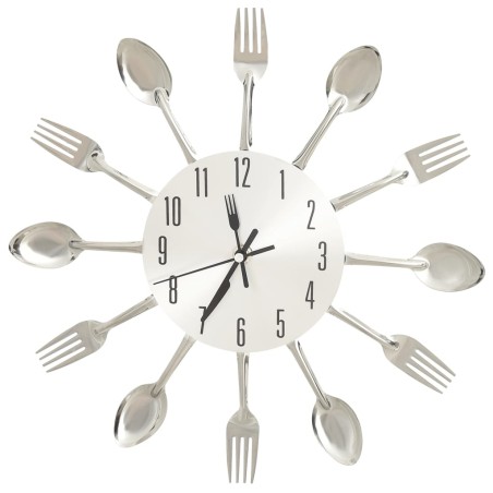 vidaXL Wanduhr mit Löffel und Gabel Design Silbern 31 cm Aluminium   