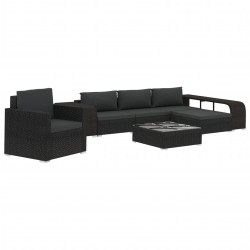 8-tlg. Garten-Lounge-Set mit Auflagen Poly Rattan Schwarz