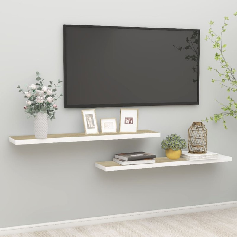 vidaXL Schweberegale 2 Stk. Eiche und Weiß 120x23,5x3,8 cm MDF vidaXL Schweberegale 2 Stk. Eiche und Weiß 120x23,5x3,8 cm MDF