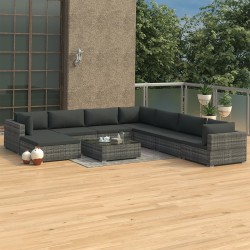 9-tlg. Garten-Lounge-Set mit Auflagen Poly Rattan Grau