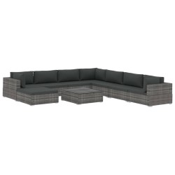 9-tlg. Garten-Lounge-Set mit Auflagen Poly Rattan Grau