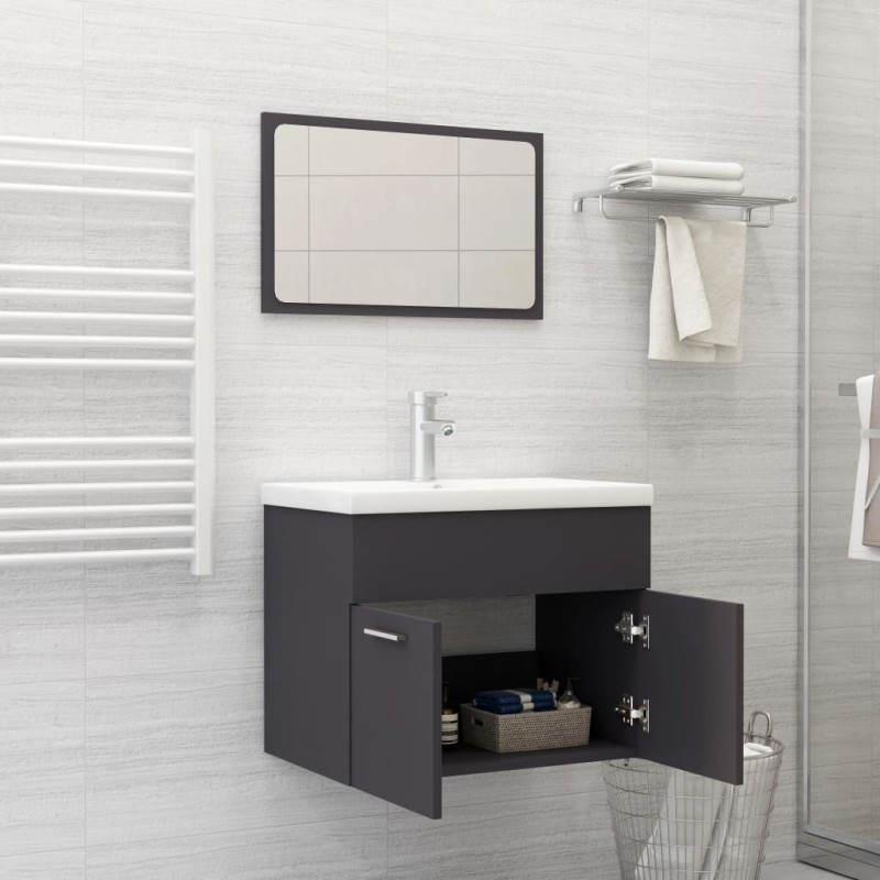vidaXL Badmöbel-Set Grau Holzwerkstoff vidaXL Badmöbel-Set Grau Holzwerkstoff