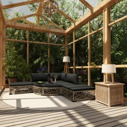 6-tlg. Garten-Lounge-Set mit Kissen Poly Rattan Grau