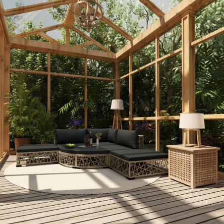 6-tlg. Garten-Lounge-Set mit Kissen Poly Rattan Grau