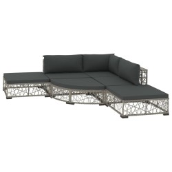 6-tlg. Garten-Lounge-Set mit Kissen Poly Rattan Grau