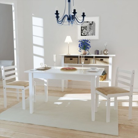 vidaXL Esszimmerstühle 2 Stk. Weiß Gummibaum Massivholz und Samt