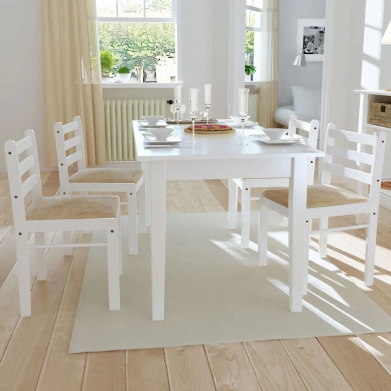 vidaXL Esszimmerstühle 4 Stk. Weiß Gummibaum Massivholz und Samt vidaXL Esszimmerstühle 4 Stk. Weiß Gummibaum Massivholz und Samt