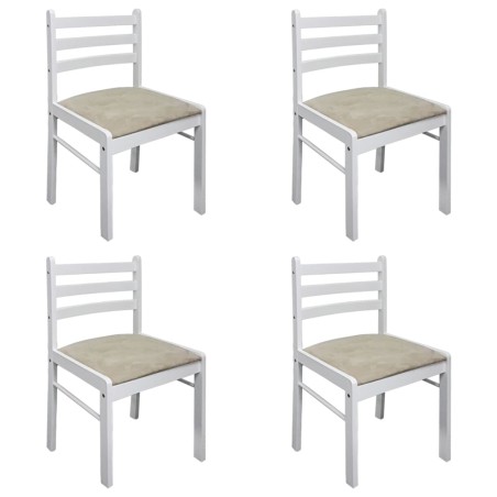 vidaXL Esszimmerstühle 4 Stk. Weiß Gummibaum Massivholz und Samt