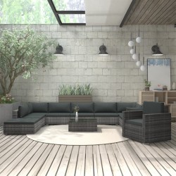11-tlg. Garten-Lounge-Set mit Auflagen Poly Rattan Grau