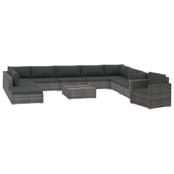 11-tlg. Garten-Lounge-Set mit Auflagen Poly Rattan Grau