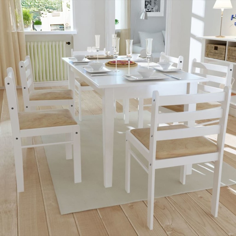 vidaXL Esszimmerstühle 6 Stk. Weiß Massivholz und Samt vidaXL Esszimmerstühle 6 Stk. Weiß Massivholz und Samt