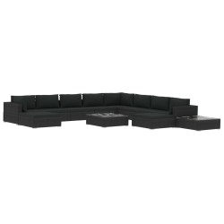 12-tlg. Garten-Lounge-Set mit Auflagen Poly Rattan Schwarz