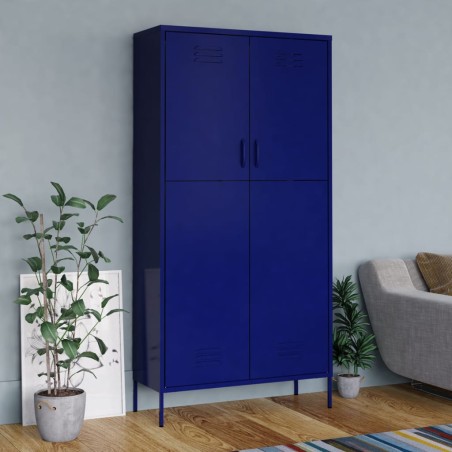 vidaXL Kleiderschrank Marineblau 90x50x180 cm Stahl   