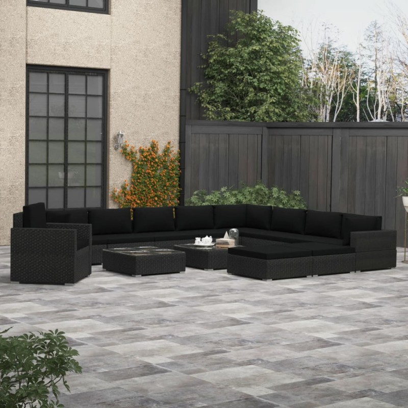 13-tlg. Garten-Lounge-Set mit Auflagen Poly Rattan Schwarz 13-tlg. Garten-Lounge-Set mit Auflagen Poly Rattan Schwarz