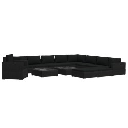 13-tlg. Garten-Lounge-Set mit Auflagen Poly Rattan Schwarz