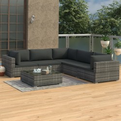 vidaXL 6-tlg. Garten-Lounge-Set mit Auflagen Poly Rattan Grau