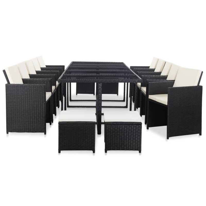 15-tlg. Garten-Essgruppe mit Kissen Poly Rattan Schwarz 15-tlg. Garten-Essgruppe mit Kissen Poly Rattan Schwarz