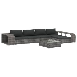 8-tlg. Garten-Lounge-Set mit Auflagen Poly Rattan Grau