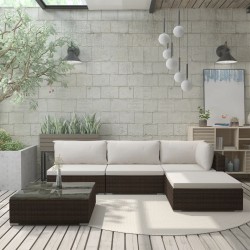 5-tlg. Garten-Lounge-Set mit Auflagen Poly Rattan Braun
