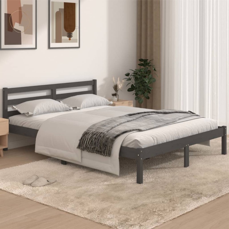 vidaXL Massivholzbett Kiefer 140x190 cm Grau vidaXL Massivholzbett Kiefer 140x190 cm Grau