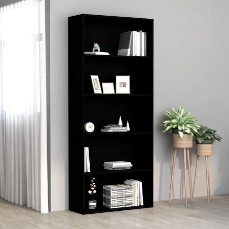 vidaXL Bücherregal 5 Fächer Schwarz 80x30x189 cm Holzwerkstoff