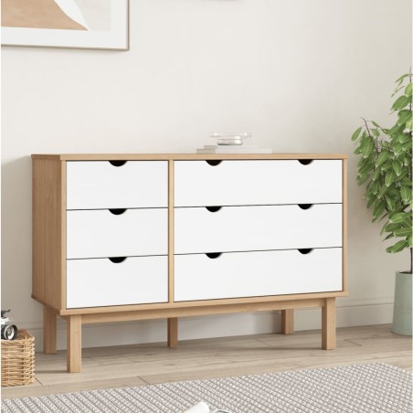 vidaXL Schubladenschrank OTTA Braun & Weiß 111x42x73,5 cm Massivholz