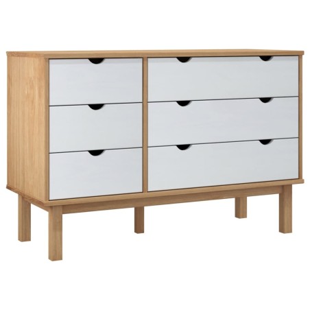 vidaXL Schubladenschrank OTTA Braun & Weiß 111x42x73,5 cm Massivholz