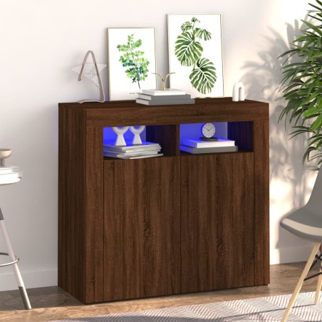 vidaXL Sideboard mit LED-Beleuchtung Braun Eichen-Optik 80x35x75 cm