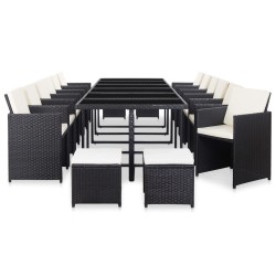 17-tlg. Garten-Essgruppe mit Auflagen Poly Rattan Schwarz