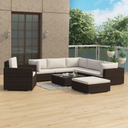 8-tlg. Garten-Lounge-Set mit Auflagen Poly Rattan Braun
