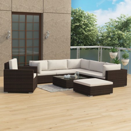 8-tlg. Garten-Lounge-Set mit Auflagen Poly Rattan Braun
